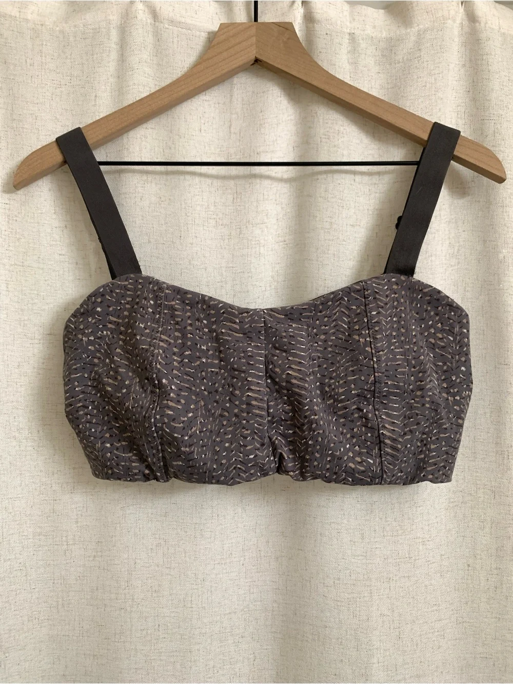Varley Greenwood Umber Feather Gray Brown Patterned Bra Wide Straps No Wire L